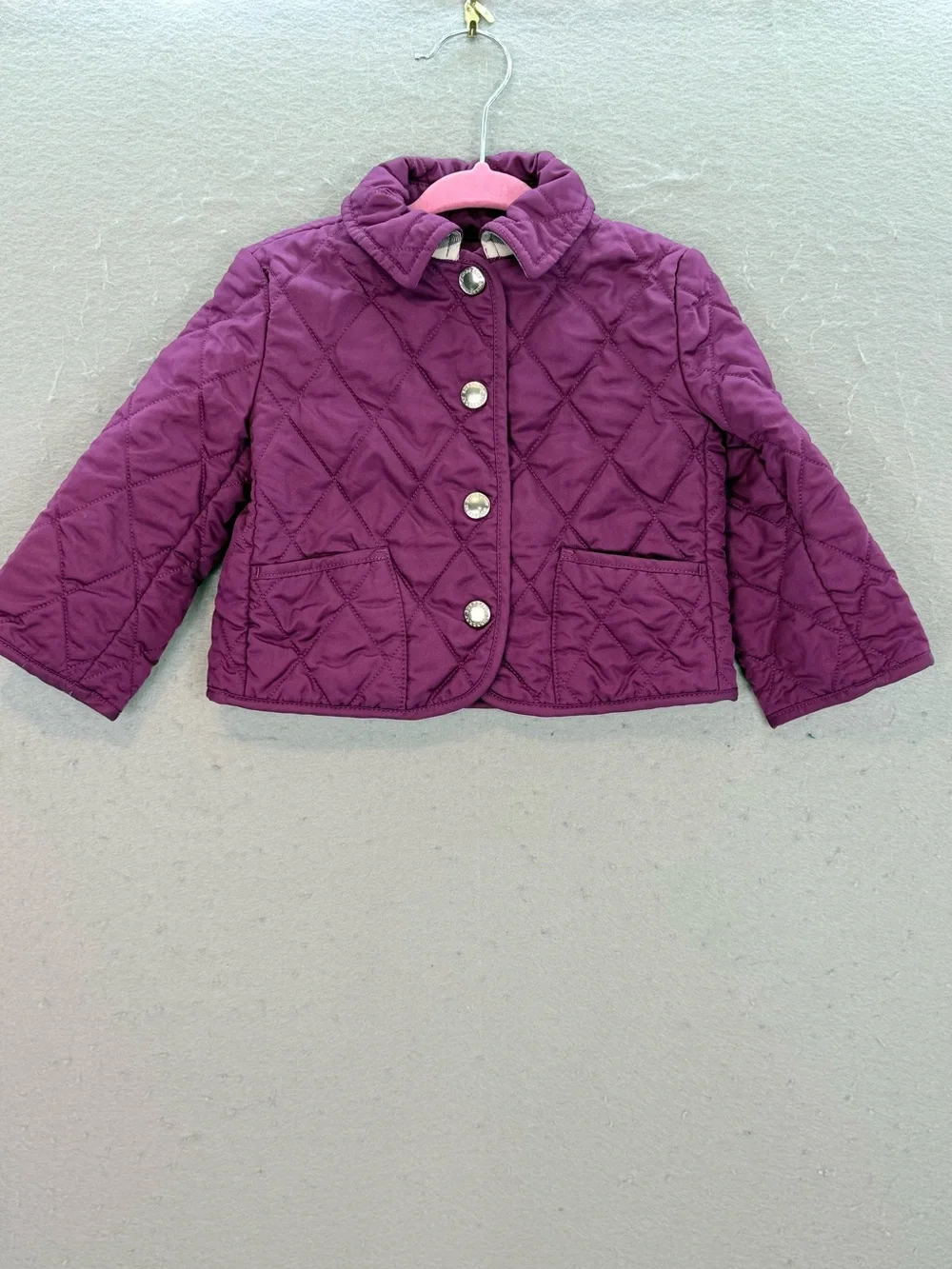 Burberry London Baby girl purple diamond quilted jacket snap button size 9 month